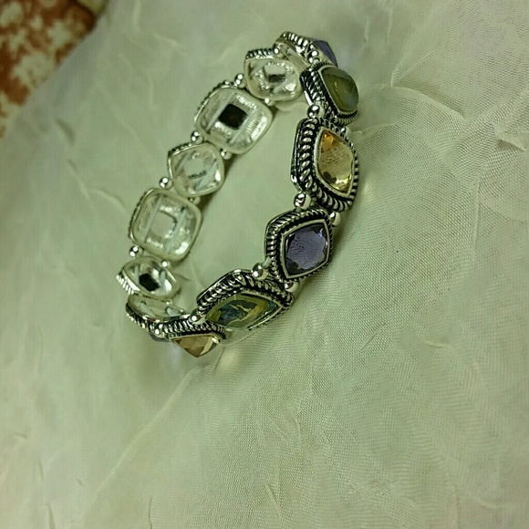 Bracelet Silver tone .5" wide Purple, AbaloneSilver Tone Abalone Look Stretch - Picture 2 of 8